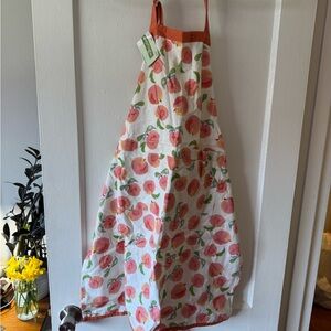 Peach Print Cotton Apron with Rust Trim